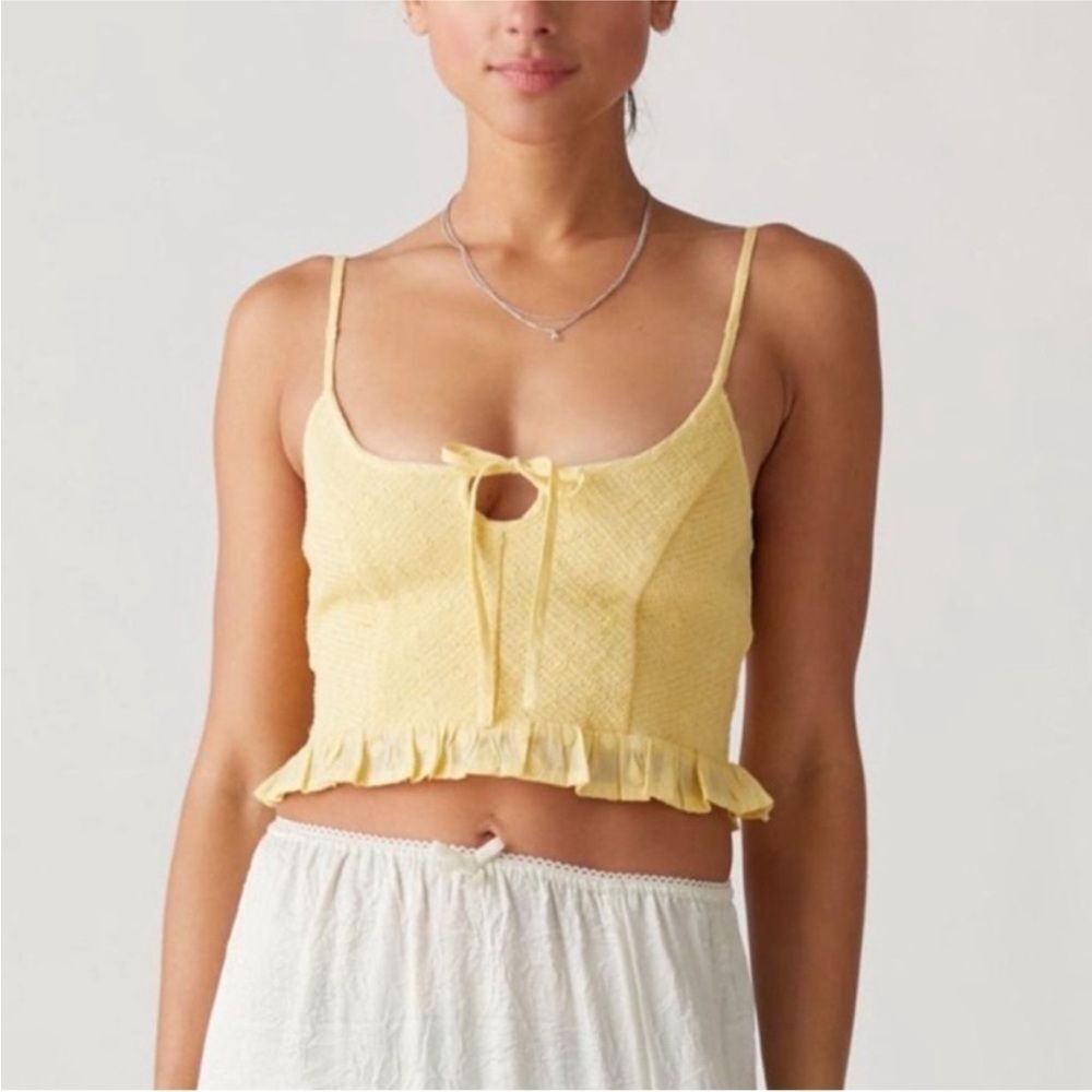 Urban Outfitters Butter Yellow Smocked Ruffle Crop Top Size M
